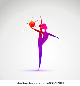 Vector illustration abstract silhouette of a girl in rhythmic gymnastics. Gymnastics strength, acrobatics, juggling. Sports concept.