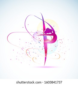 Vector illustration abstract silhouette of a girl in rhythmic gymnastics. Gymnastics strength, acrobatics, juggling. Sports concept.