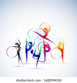 Vector illustration abstract silhouette of a girl in rhythmic gymnastics. Gymnastics strength, acrobatics, juggling. Sports concept.