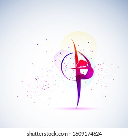 Vector illustration abstract silhouette of a girl in rhythmic gymnastics. Gymnastics strength, acrobatics, Sports concept.