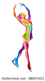 Vector illustration of abstract skating girl. Ladies figure skating. Color vector figure ice skating silhouette
