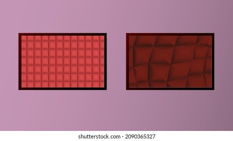 vector illustration of abstract 
smooth and curved polygonal background in frame in red colors on wall