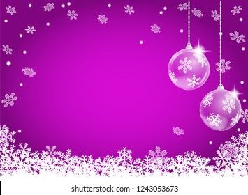vector illustration of a abstract snowflake background with two christmas baubles
