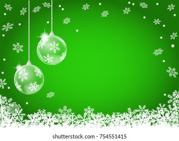 vector illustration of a abstract snowflake background with two christmas baubles