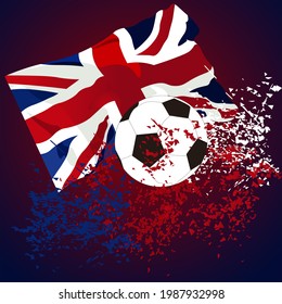 vector illustration, abstract soccer ball with british flag background, for banner background, web illustration, book cover, flyer, etc