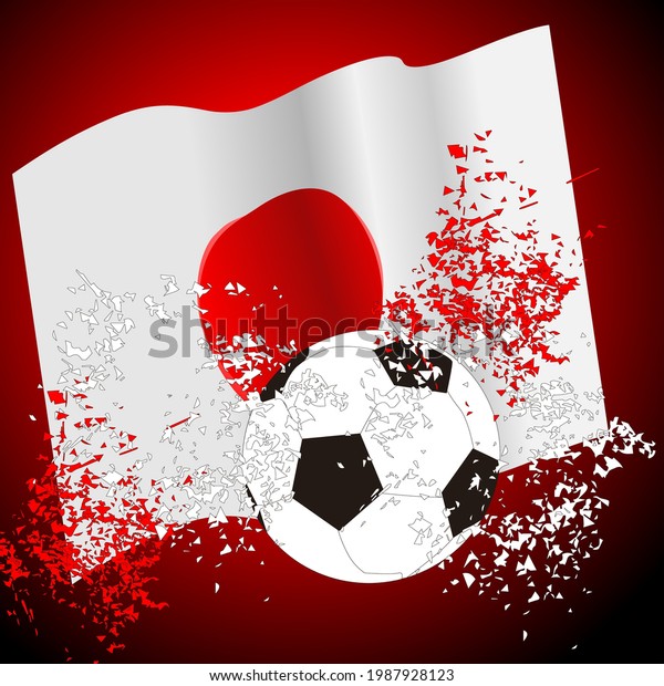 vector illustration, abstract soccer ball with\
Japanese flag background, for banner background, web illustration,\
book cover, flyer, etc.