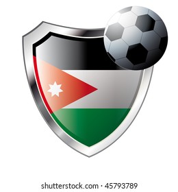 Vector illustration - abstract soccer theme - shiny metal shield isolated on white background with flag of jordan