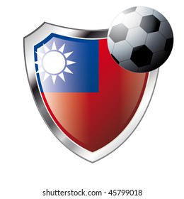 Vector illustration - abstract soccer theme - shiny metal shield isolated on white background with flag of taiwan