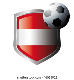 Vector illustration - abstract soccer theme - shiny metal shield isolated on white background with flag of austria