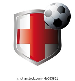 Vector illustration - abstract soccer theme - shiny metal shield isolated on white background with flag of england