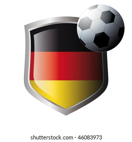 Vector illustration - abstract soccer theme - shiny metal shield isolated on white background with flag of germany