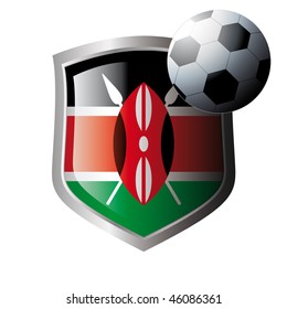 Vector illustration - abstract soccer theme - shiny metal shield isolated on white background with flag of kenya
