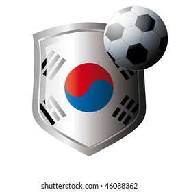 Vector illustration - abstract soccer theme - shiny metal shield isolated on white background with flag of south korea
