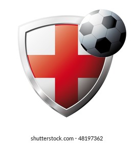 Vector illustration - abstract soccer theme - shiny metal shield isolated on white background with flag of England
