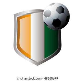Vector illustration - abstract soccer theme - shiny metal shield isolated on white background with flag of Cote d I voire