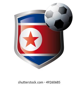 Vector illustration - abstract soccer theme - shiny metal shield isolated on white background with flag of Korea DPR