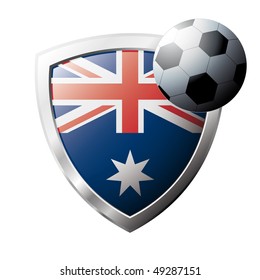 Vector illustration - abstract soccer theme - shiny metal shield isolated on white background with flag of Australia