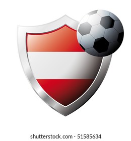 Vector illustration - abstract soccer theme - shiny metal shield isolated on white background with flag of Austria