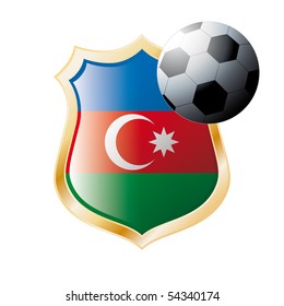 Vector illustration - abstract soccer theme - shiny metal shield isolated on white background with flag of Azerbaijan