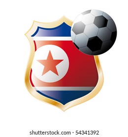 Vector illustration - abstract soccer theme - shiny metal shield isolated on white background with flag of Korea DPR