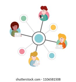 Vector illustration of an abstract social network scheme, which contains people icons connected to each other.