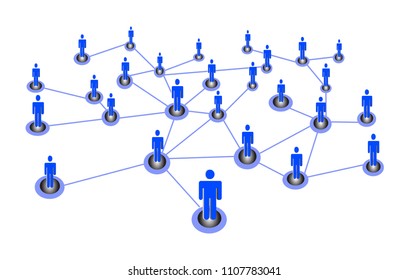 Vector illustration of an abstract social network scheme, which contains people icons connected to each other.