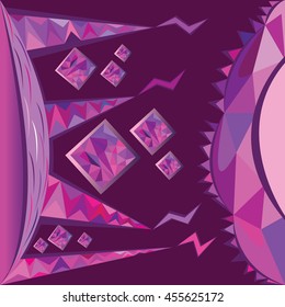 Vector illustration of abstract space on purple background. Artwork of space in unusual geometric form