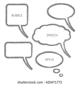Vector illustration of abstract speech conversation bubbles. Formed shapes. Set in grey color.