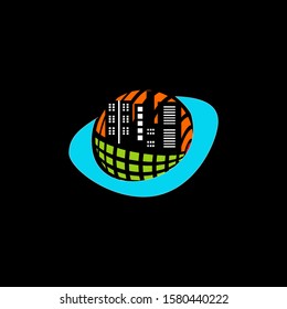 vector Illustration of an abstract sphere with building