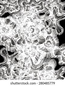 Vector illustration of abstract spiral distorted grunge background. Hand drawn image. Black and white.