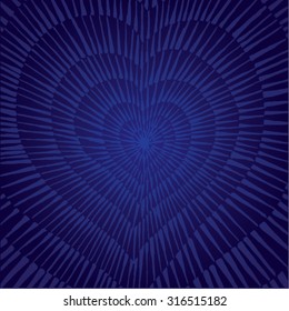 Vector illustration of abstract spiral distorted grunge heart background. Hand drawn image. Pulse, heartbeat, love, passion, life, blue. 