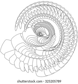 Vector illustration of an abstract spiral structure consisting of geometric objects of the same shape on a white background