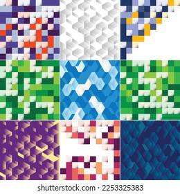 Vektorgrafik abstrakter Quadrate, geeignet als Hintergrunddesign für Poster. Flugblätter. Abdeckungen. Broschüren; Packung mit 9 verfügbaren