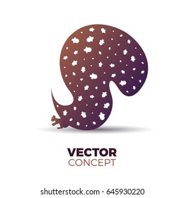 Vector illustration of abstract squirrel with huge tail filled with acorns. Simple curvy silhouette with stylish warm gradient for your logo concepts or other projects.