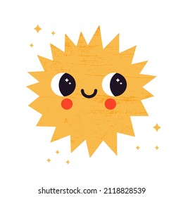 Vector illustration of abstract star with face expression. Cosmic shape in cartoon style. Cute bizarre space character with texture
