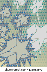 Vector illustration of an abstract stars twinkle drawing. Turquoise dotted pointillism artwork.