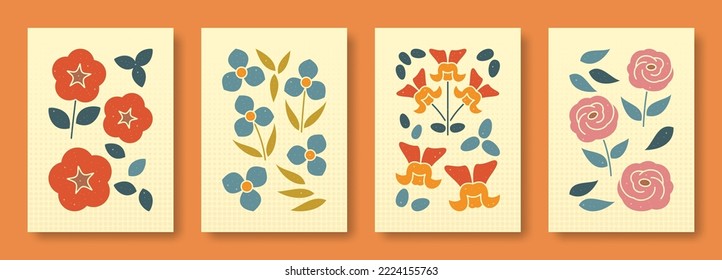 Vector illustration abstract still life of flowers in pastel colors. Collection of contemporary art. Vector set of flowers petunia tradescantia snapdragon eustoma for social media, posters, postcards