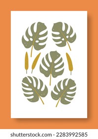 Ilustración vectorial de la vida residual abstracta de las hojas de monstera y de los frutos de monstera en colores pastel. Colección de arte contemporáneo. Imagen vectorial de hojas de monstera para medios sociales, afiches, postales.
