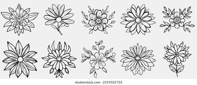 Illustration vectorielle abstraite vie morte de fleurs en NOIR ET BLANC. L'art contemporain.