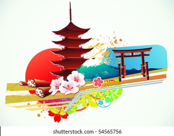 Vector illustration of abstract styled Decorative Traditional Japanese background