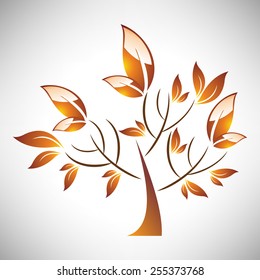 Vector illustration of abstract stylized autumn tree with leaf