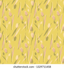 Vector illustration of abstract, stylized tulips in shades of cream, yellow, olive and pink. Perfect for scrapbooking, wallpaper, fashion design, notebook cover projects.