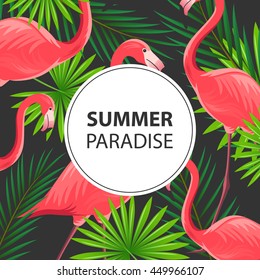 Vector Illustration of an Abstract Summer Design Template with Flamingos