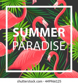 Vector Illustration of an Abstract Summer Design Template with Flamingos