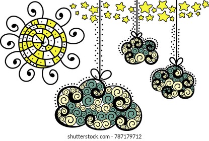 vector illustration of abstract sun, clouds and stars. Elements for design
