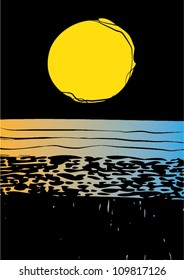 Vector illustration of abstract sunset drawing.