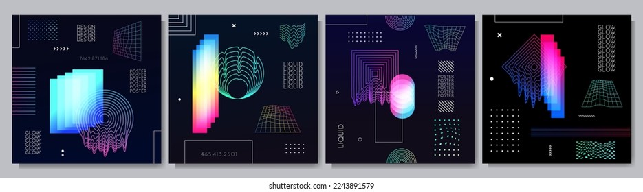 Vector illustration. Abstract surreal background. Memphis pattern. Geometric shape. Design elements for social network, web banner. Retro futuristic art design. Gradient color. Light refraction