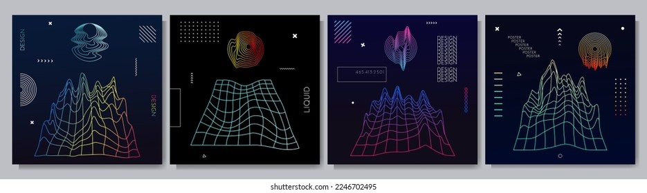 Vektorgrafik. Abstrakter surrealer Hintergrund. Memphis-Muster. Geometrische Form. Design-Elemente für soziale Netzwerke, Web-Banner. Retro futuristisches Kunstdesign. Farbverlauf. Lichtbrechung