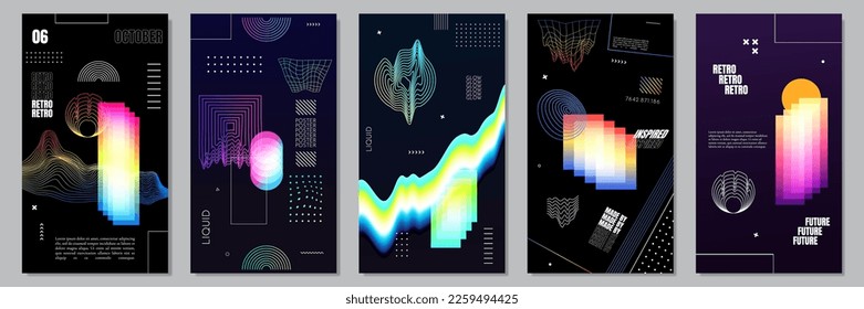 Vector illustration. Abstract surreal background. Memphis pattern. Geometric shape. Design elements for flyer, voucher, poster, coupon, leaflet. Retro futuristic art design. Vibrant gradient color