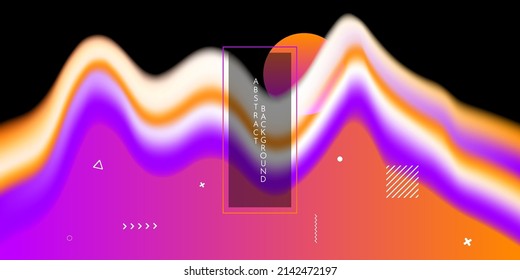 Vector illustration. Abstract surreal liquid panoramic wallpaper. Colorful background. Liquid color flow. Concept of landscape mountain with sunset. Memphis patter. Geometric shape. Website design